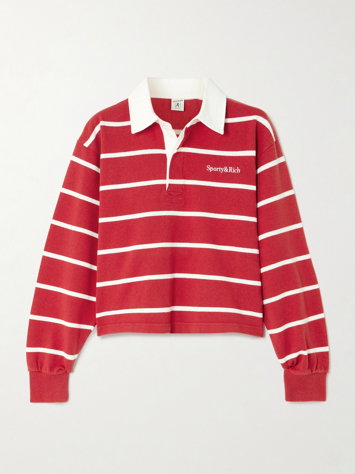 Sporty And Rich Womens Serif Rugby Striped Cotton-knit Polo Shirt Ruby White In Red