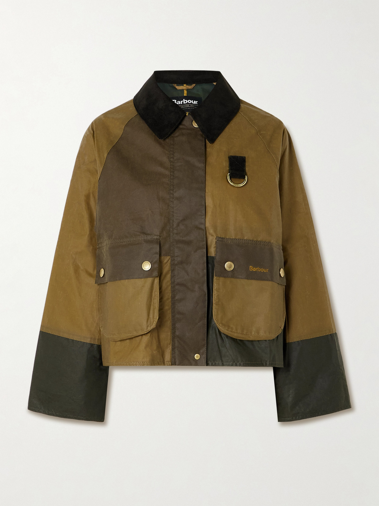 BARBOUR ALMA CROPPED CORDUROY-TRIMMED PATCHWORK WAXED-COTTON JACKET
