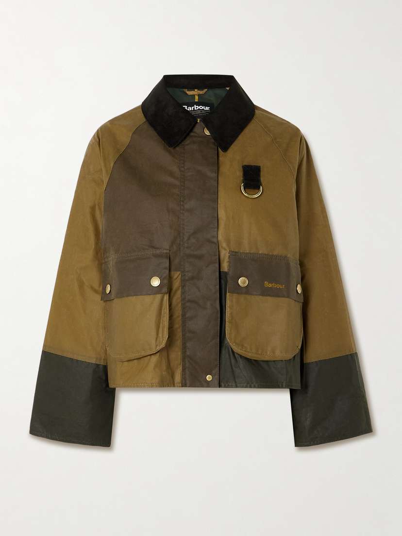 Barbour Alma Cropped Corduroy-trimmed Patchwork Waxed-cotton Jacket