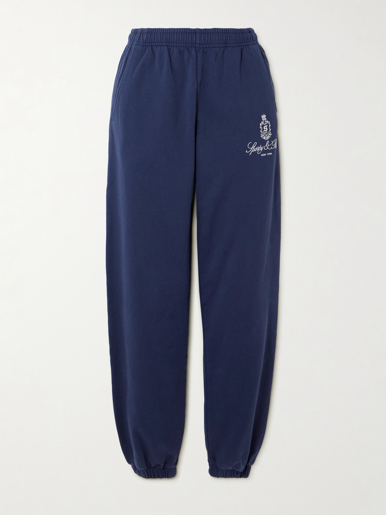Sporty & Rich - Vendome Embroidered Cotton-jersey Track Pants - Blue