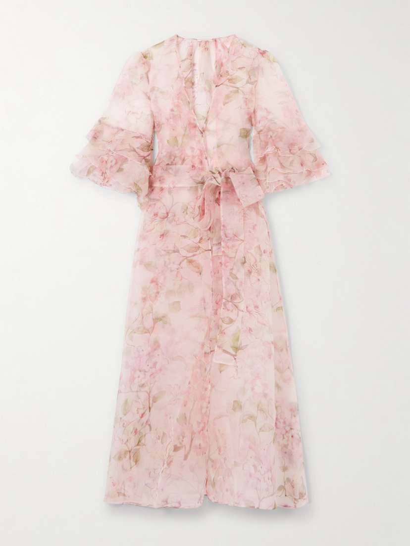 Rosamosario Blooming Allure Belted Floral-print Silk-chiffon Robe