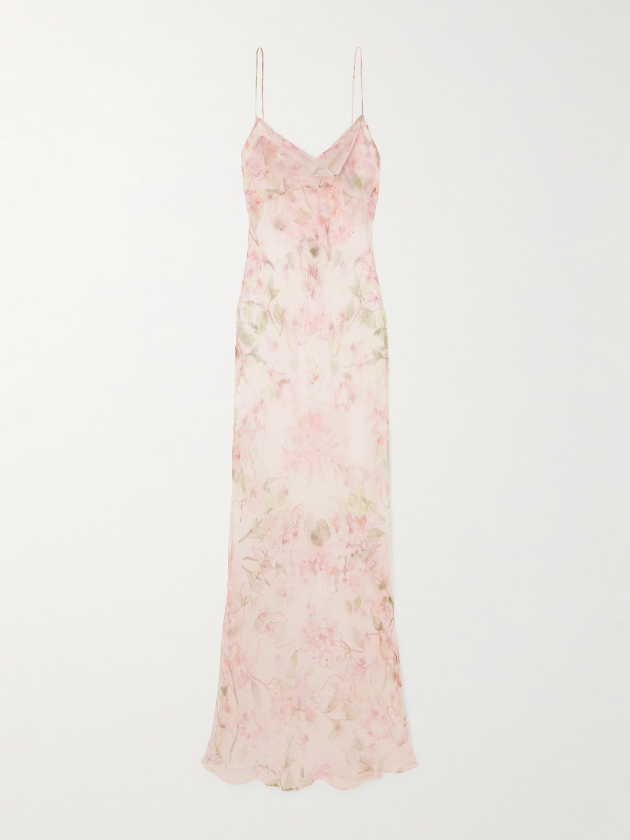 Rosamosario Jumeirah Draped Floral-print Silk-georgette Nightdress In Pink