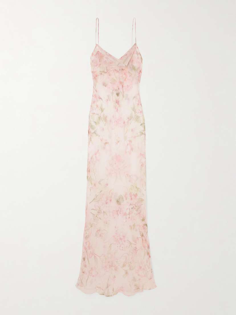 Rosamosario Jumeirah Draped Floral-print Silk-georgette Nightdress