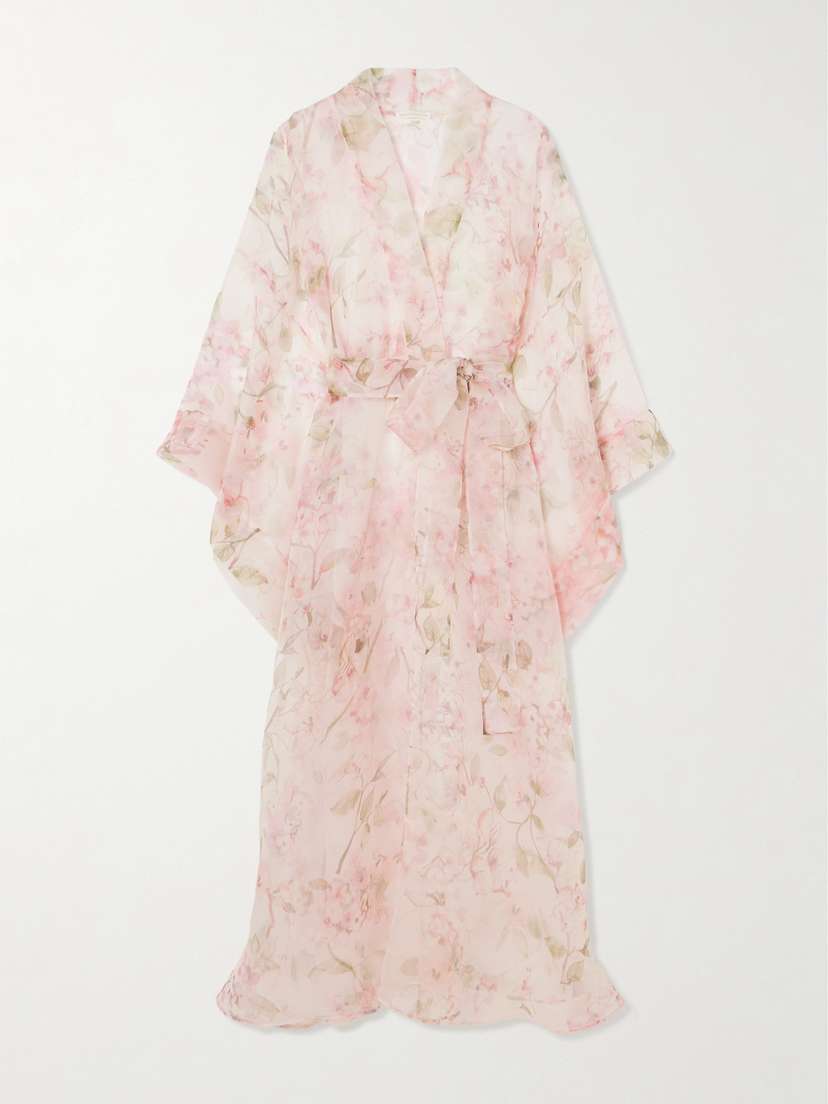 Rosamosario Jumeirah Floral-print Silk-georgette Robe