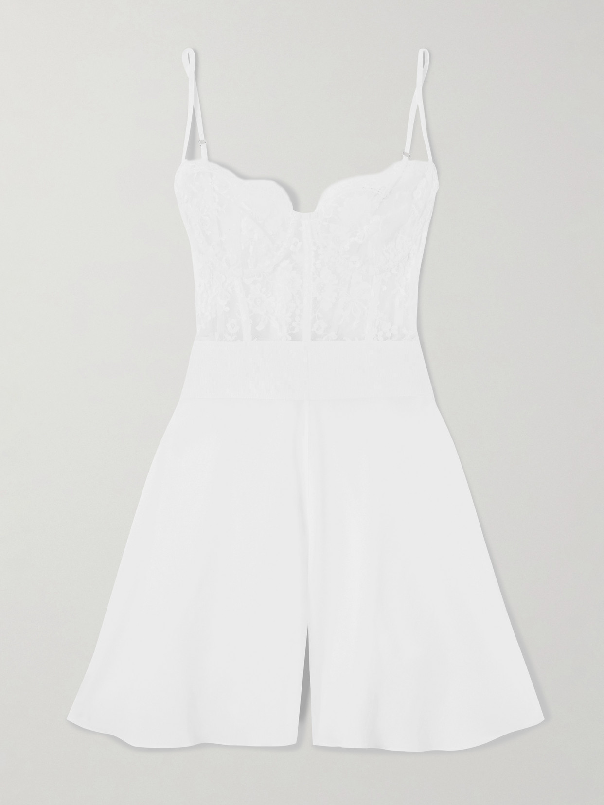 Rosamosario Mystery Of Roulettes Grosgrain-trimmed Chantilly Lace And Silk-crepe Chemise In White