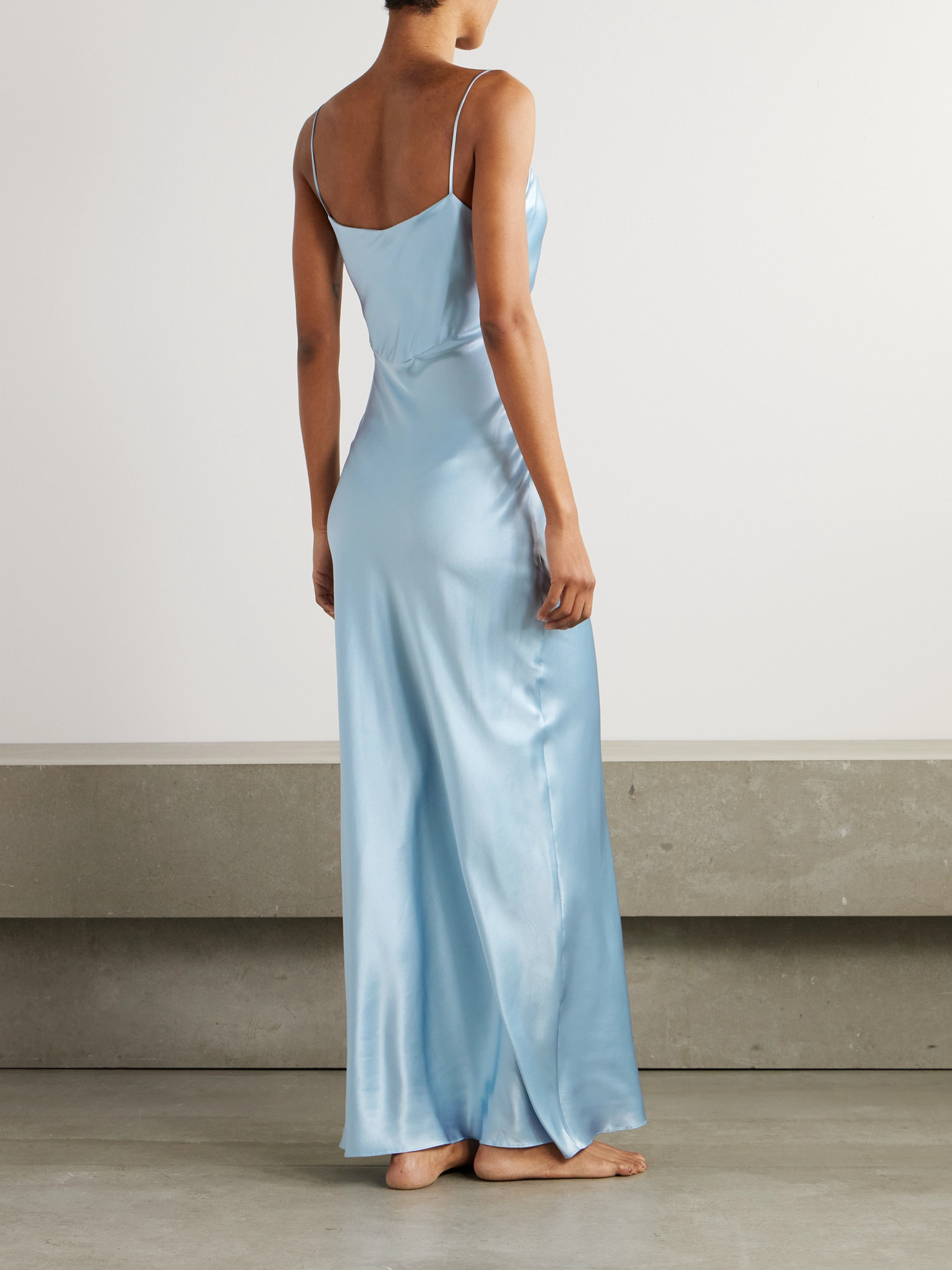 Rosamosario Ricca Draped Silk-satin Nightdress In Blue