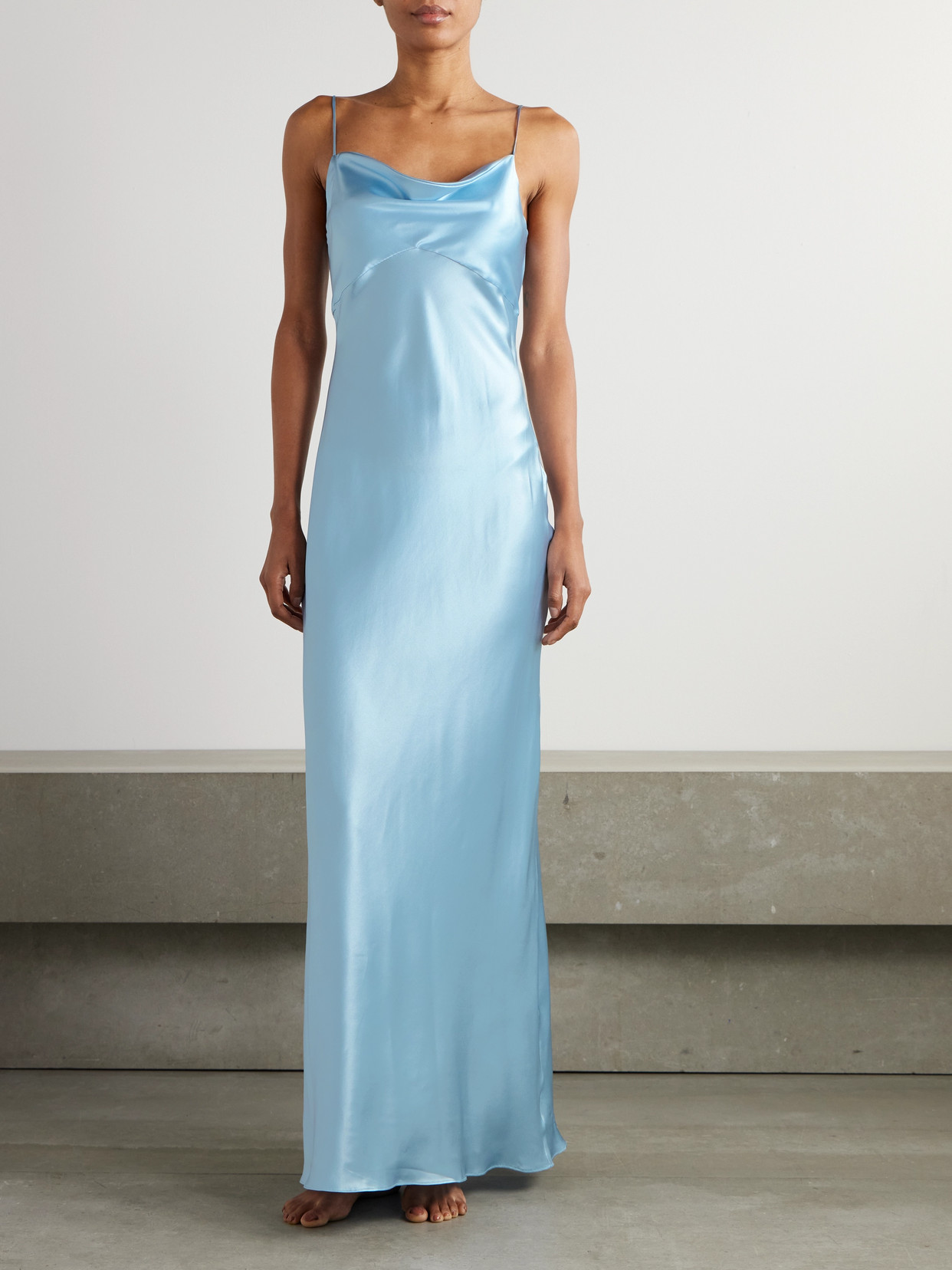 Rosamosario Ricca Draped Silk-satin Nightdress In Blue