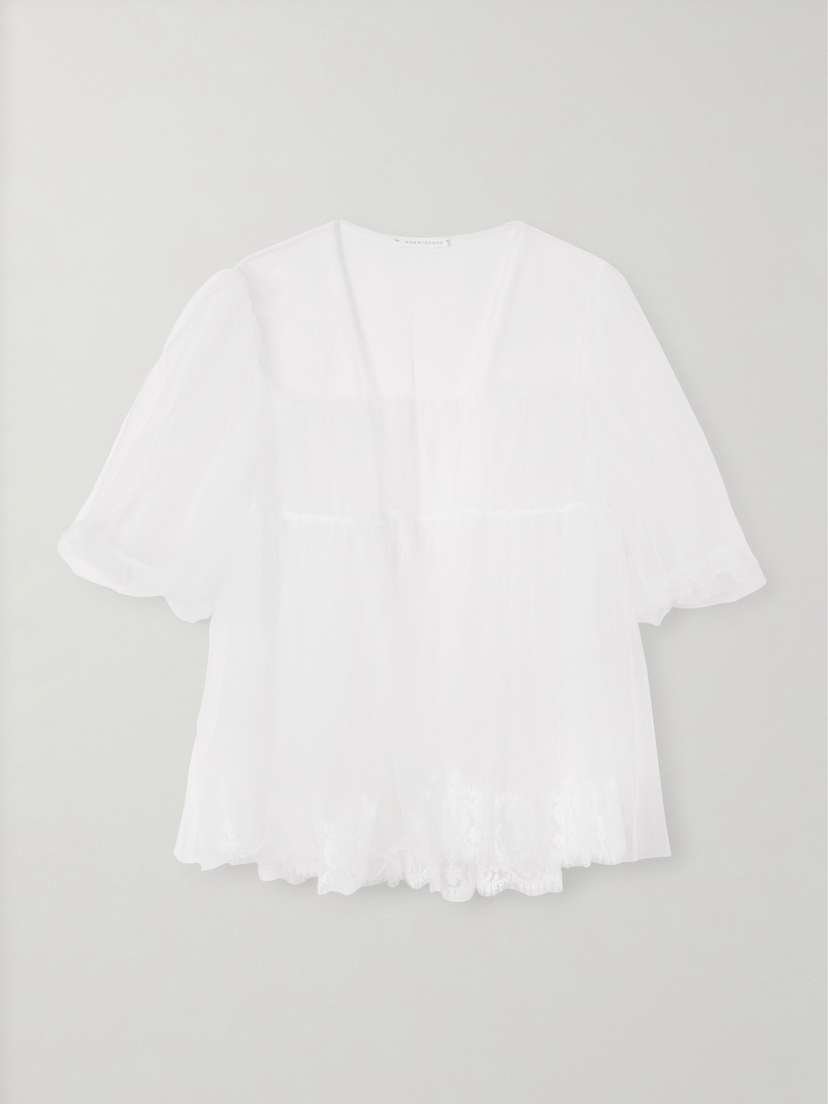 Rosamosario Mystery Of Roulettes Lace-trimmed Layered Tulle Robe