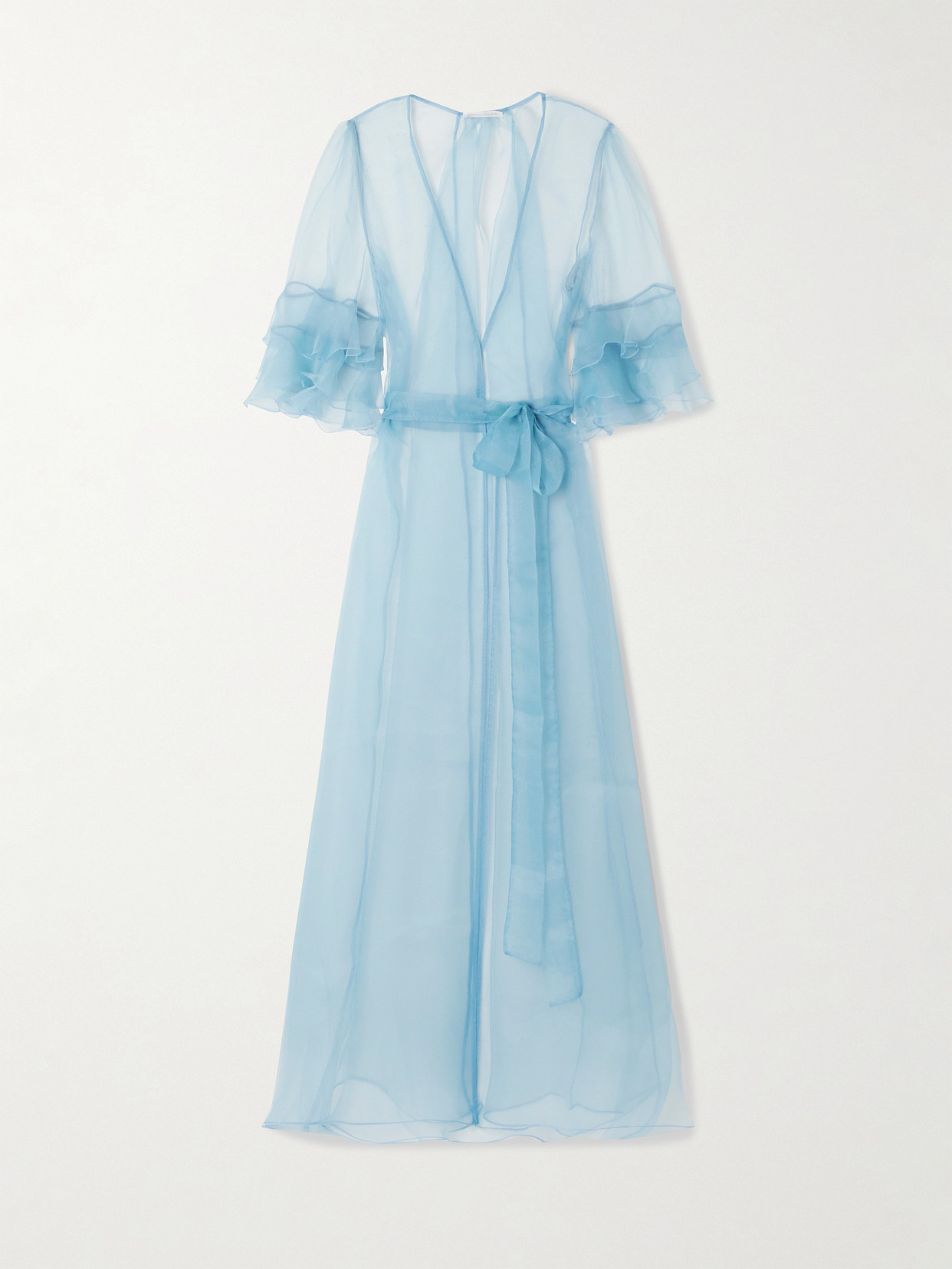 Rosamosario Ricca Ruffled Silk-organza Dressing Gown In Blue