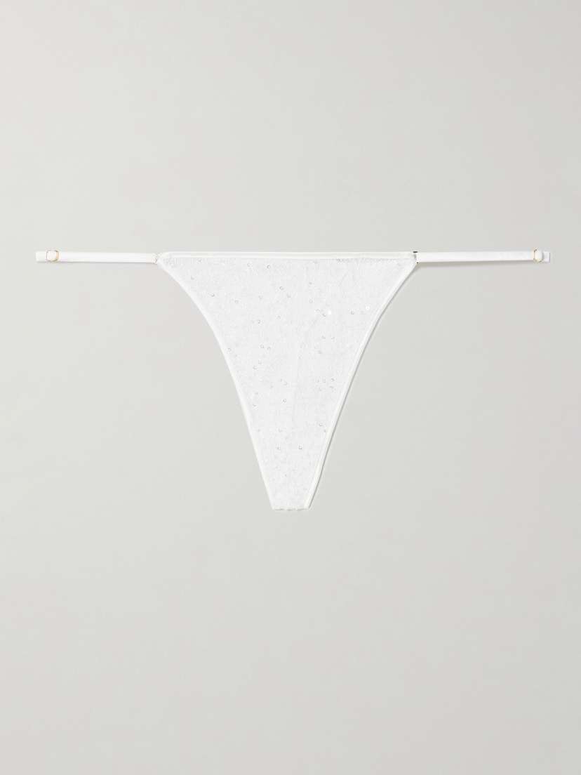 Kiki de Montparnasse Ange Sequin-embellished Embroidered Tulle Thong