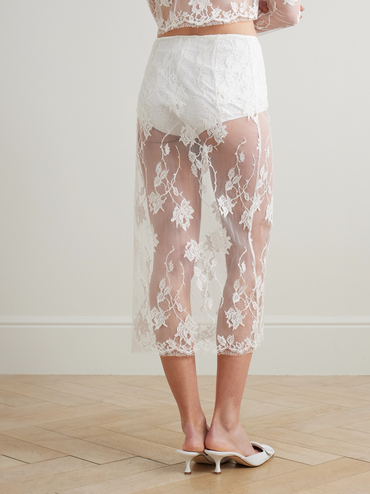 Kiki De Montparnasse Dominique Faux Pearl-embellished Cotton-blend Lace Midi Skirt