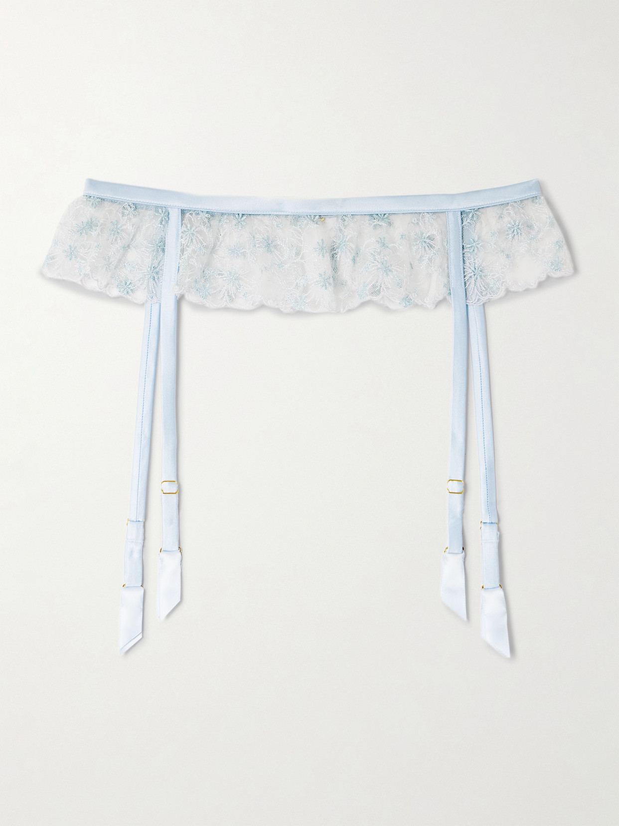 Kiki De Montparnasse Mathilde Silk-blend Satin-trimmed Embroidered Tulle Suspender Belt