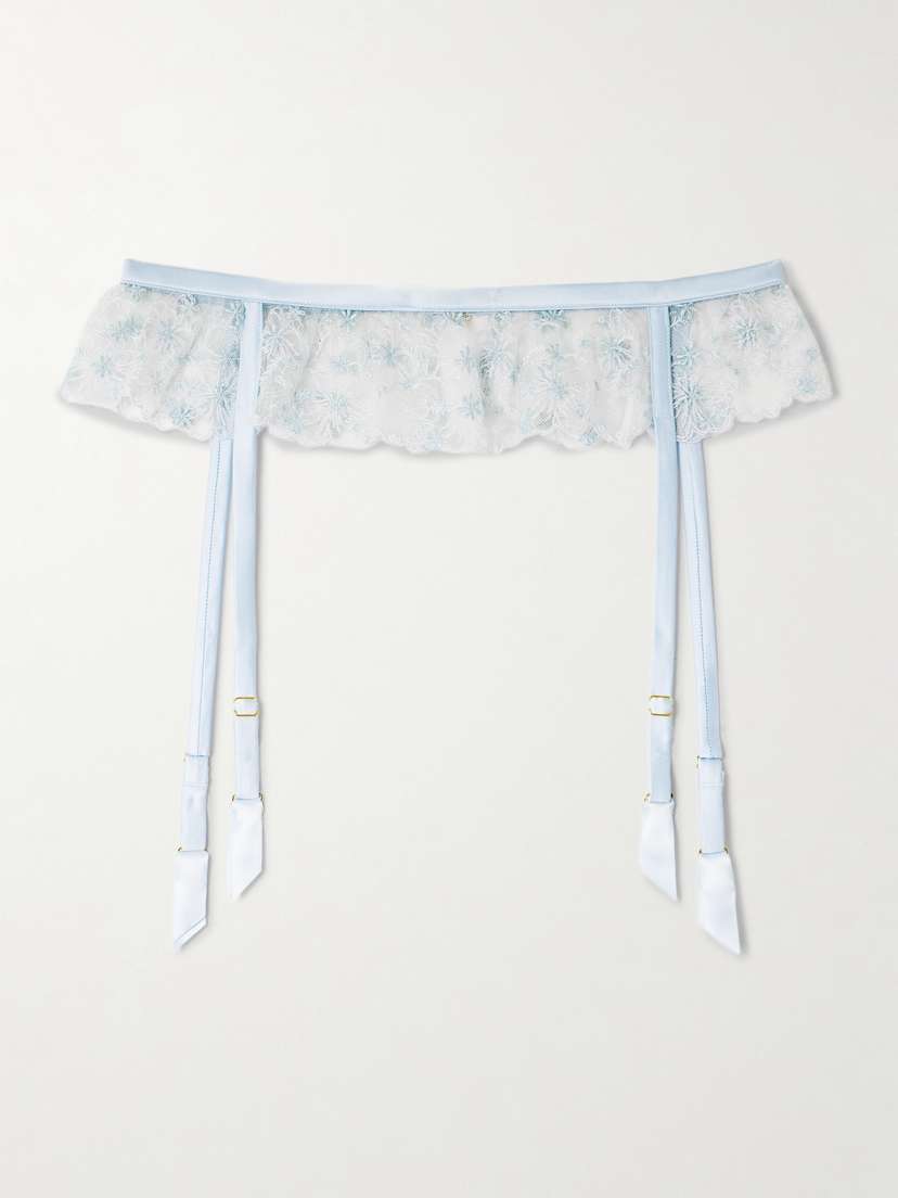 Kiki de Montparnasse Mathilde Silk-blend Satin-trimmed Embroidered Tulle Suspender Belt