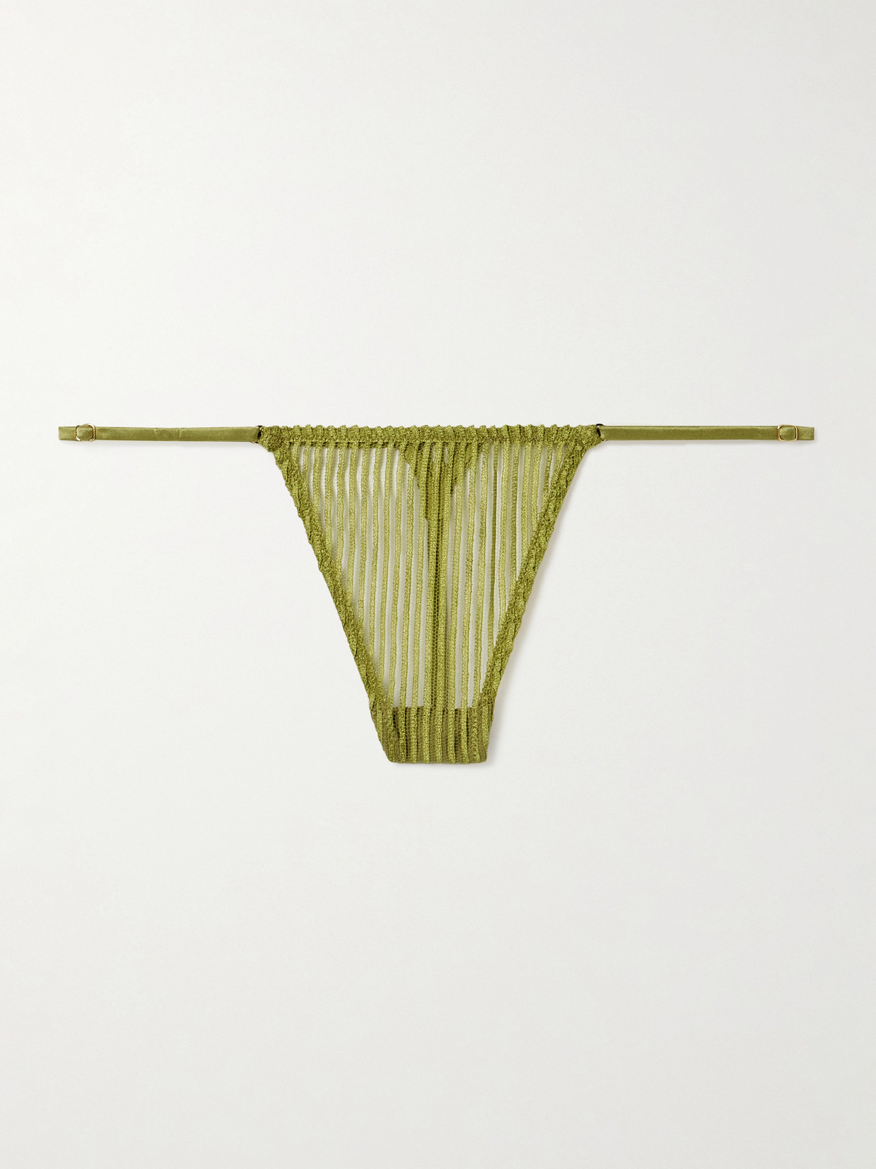 Kiki De Montparnasse Silk-blend Satin-trimmed Embroidered Tulle Thong