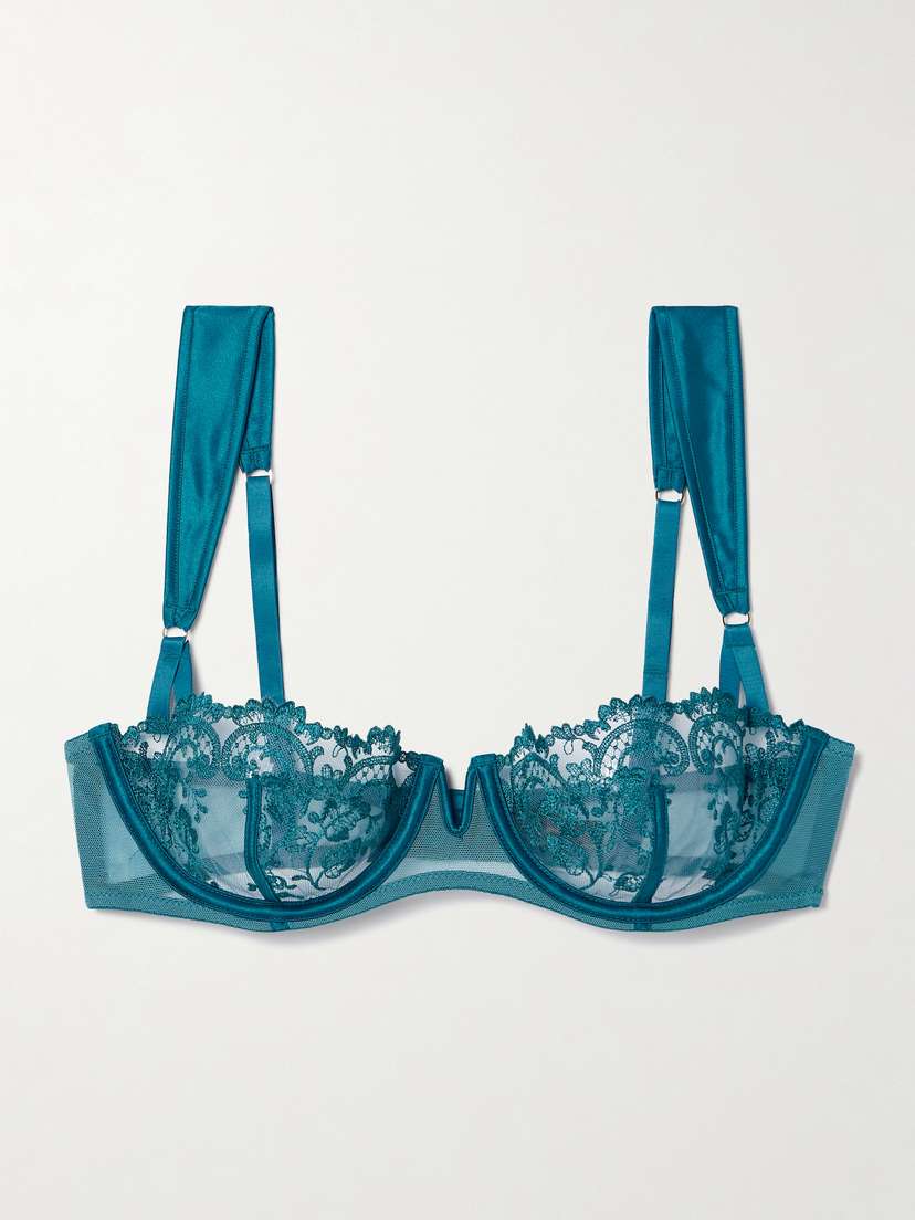 Kiki de Montparnasse Juliette Satin-trimmed Embroidered Tulle Soft-cup Underwired Balconette Bra