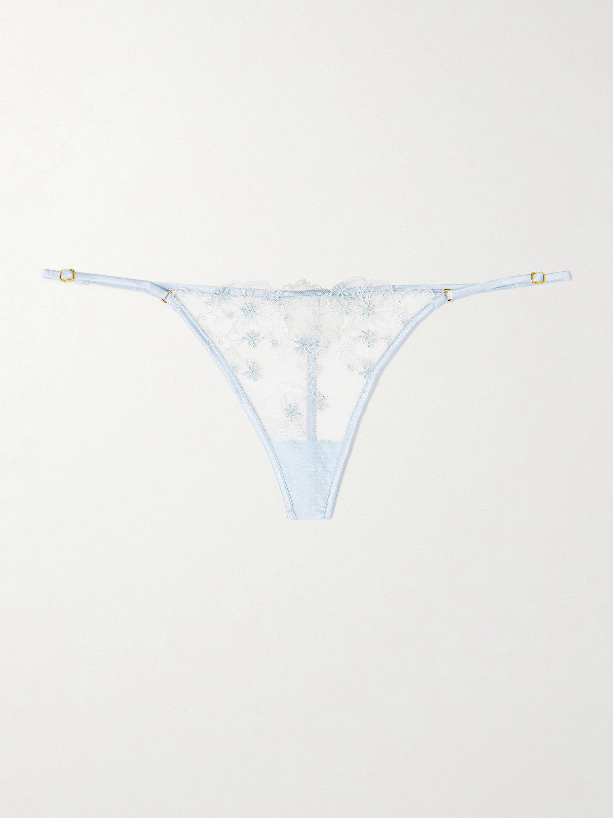 Kiki De Montparnasse Mathilde Silk-blend Satin-trimmed Embroidered Tulle Thong
