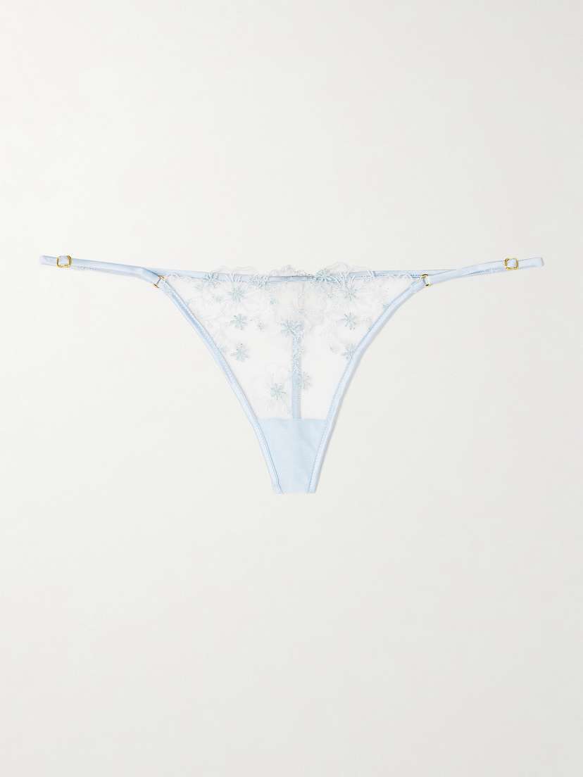 Kiki de Montparnasse Mathilde Silk-blend Satin-trimmed Embroidered Tulle Thong