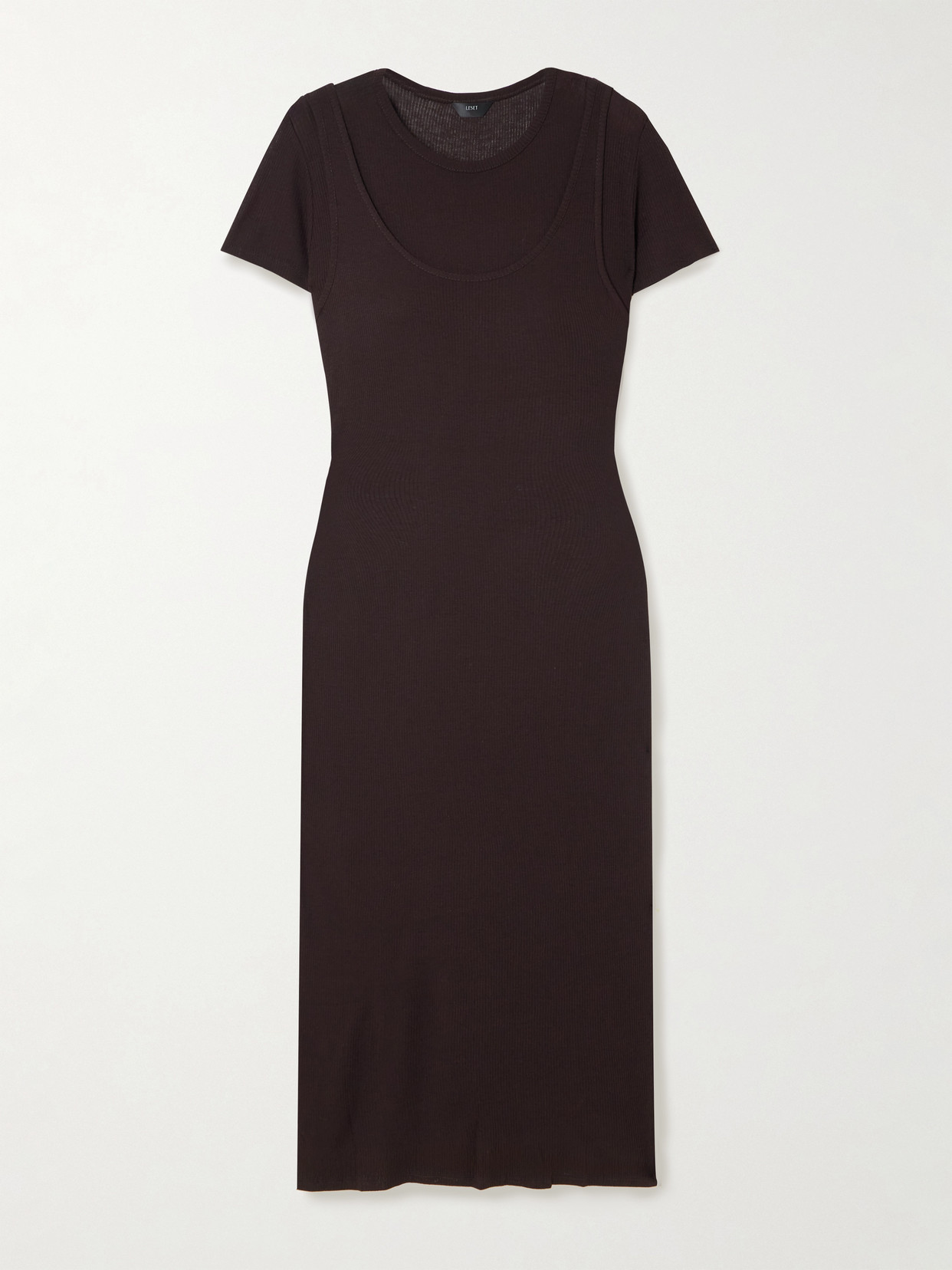 LESET - Rozzi Layered Ribbed Jersey Midi Dress - Chocolate