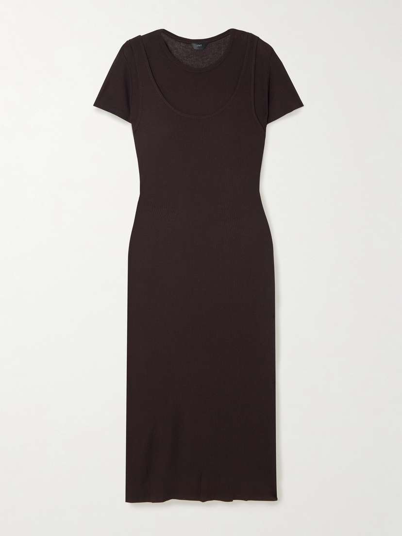 LESET Rozzi Layered Ribbed Jersey Midi Dress