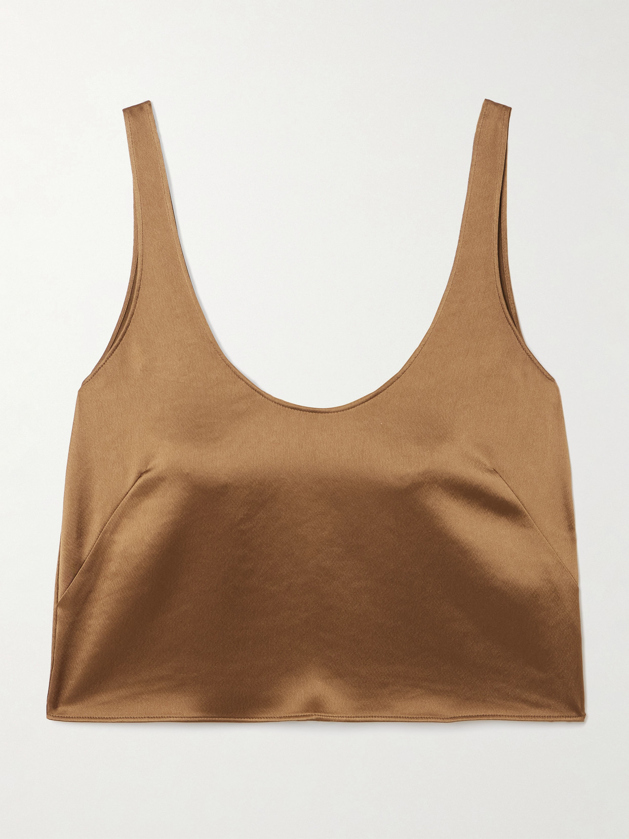Leset Barb Scoop Cropped Washed-satin Tank In Brown