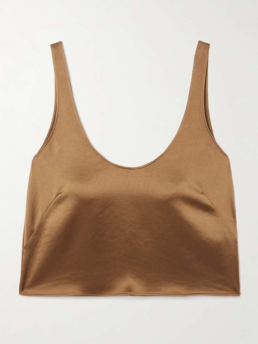 LESET Barb Scoop Cropped Washed-satin Tank