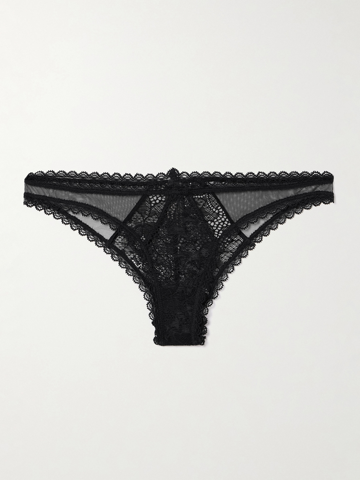 Kiki De Montparnasse Dahlia Tulle-trimmed Stretch-lace Briefs In Black