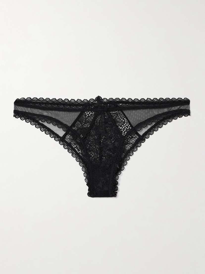 Kiki de Montparnasse Dahlia Tulle-trimmed Stretch-lace Briefs