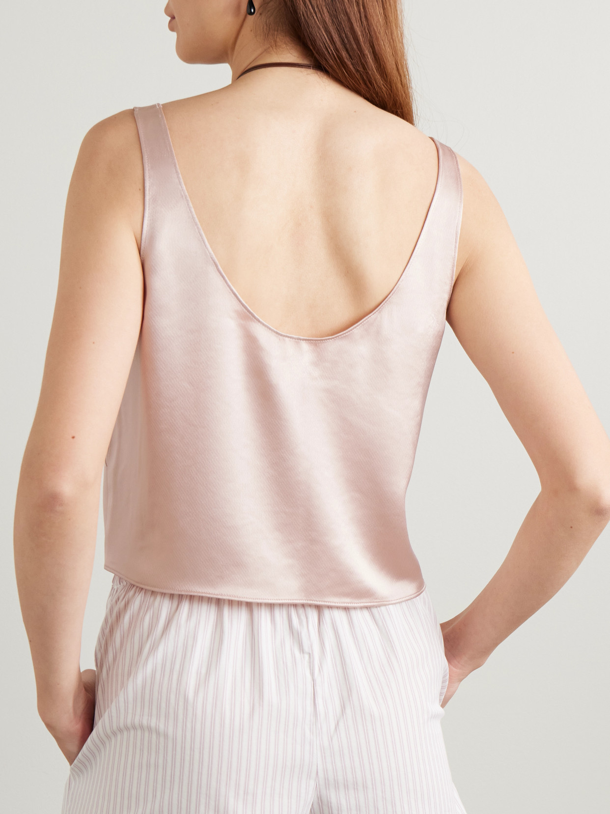 Leset Barb Scoop Washed-satin Tank In Pink