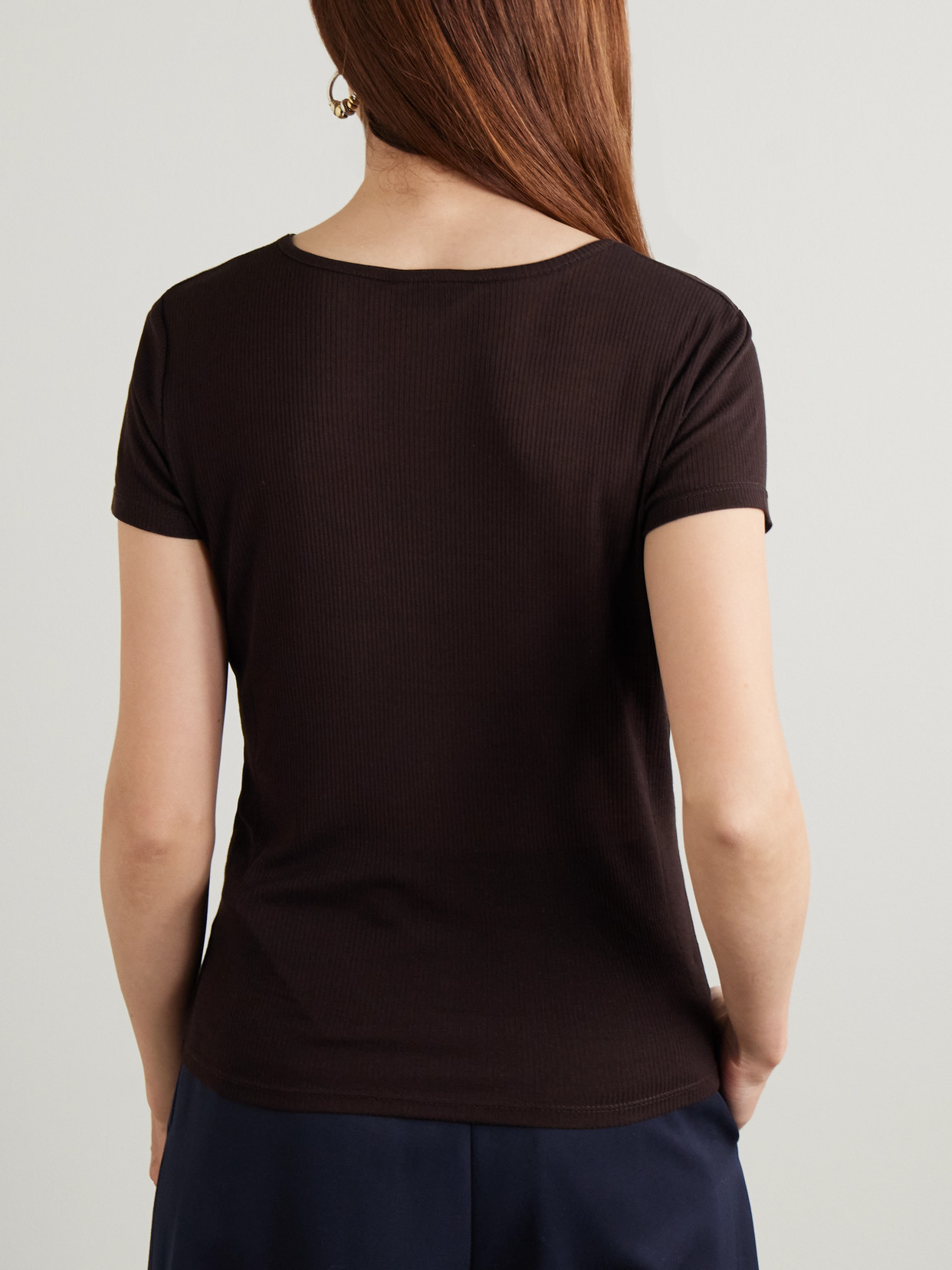 Leset Rozzi Ribbed Jersey T-shirt In Brown