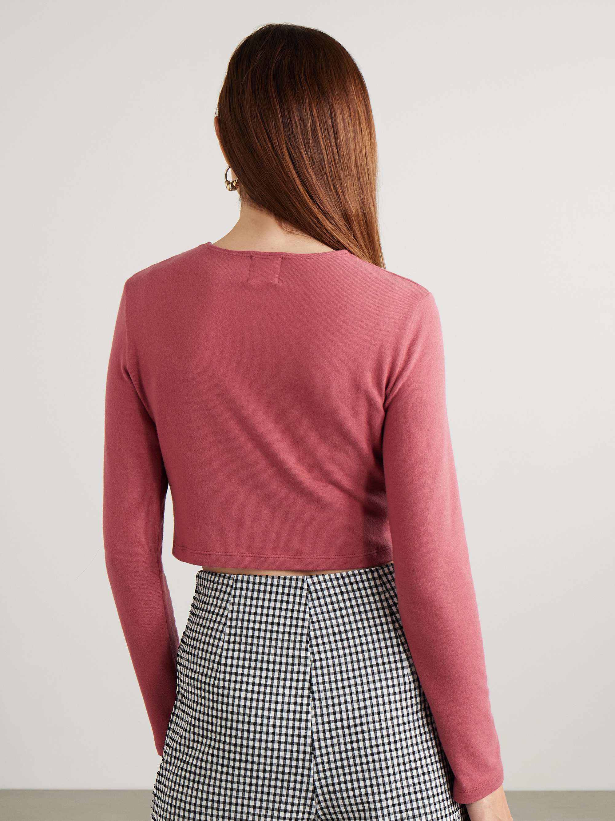 LESET Lauren cropped brushed stretch-knit cardigan
