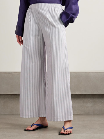 LESET Yoshi pinstriped cotton-blend poplin wide-leg pants