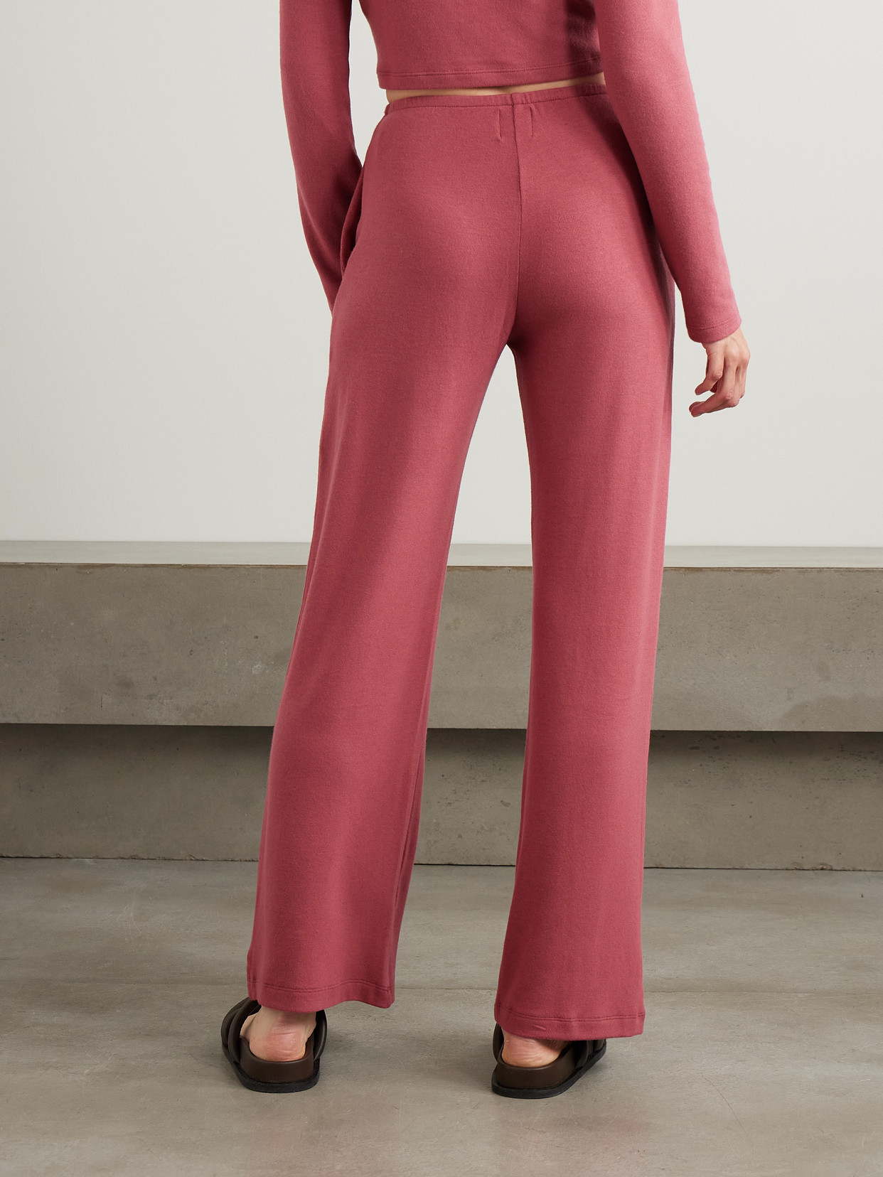 Leset Lauren Stretch-jersey Flared Track Pants In Burgundy