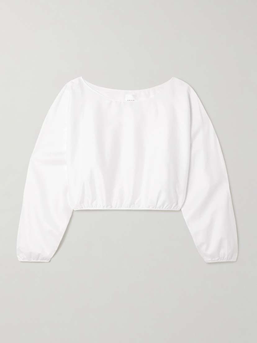 LESET Yoko Cropped Gathered Cotton-poplin Top