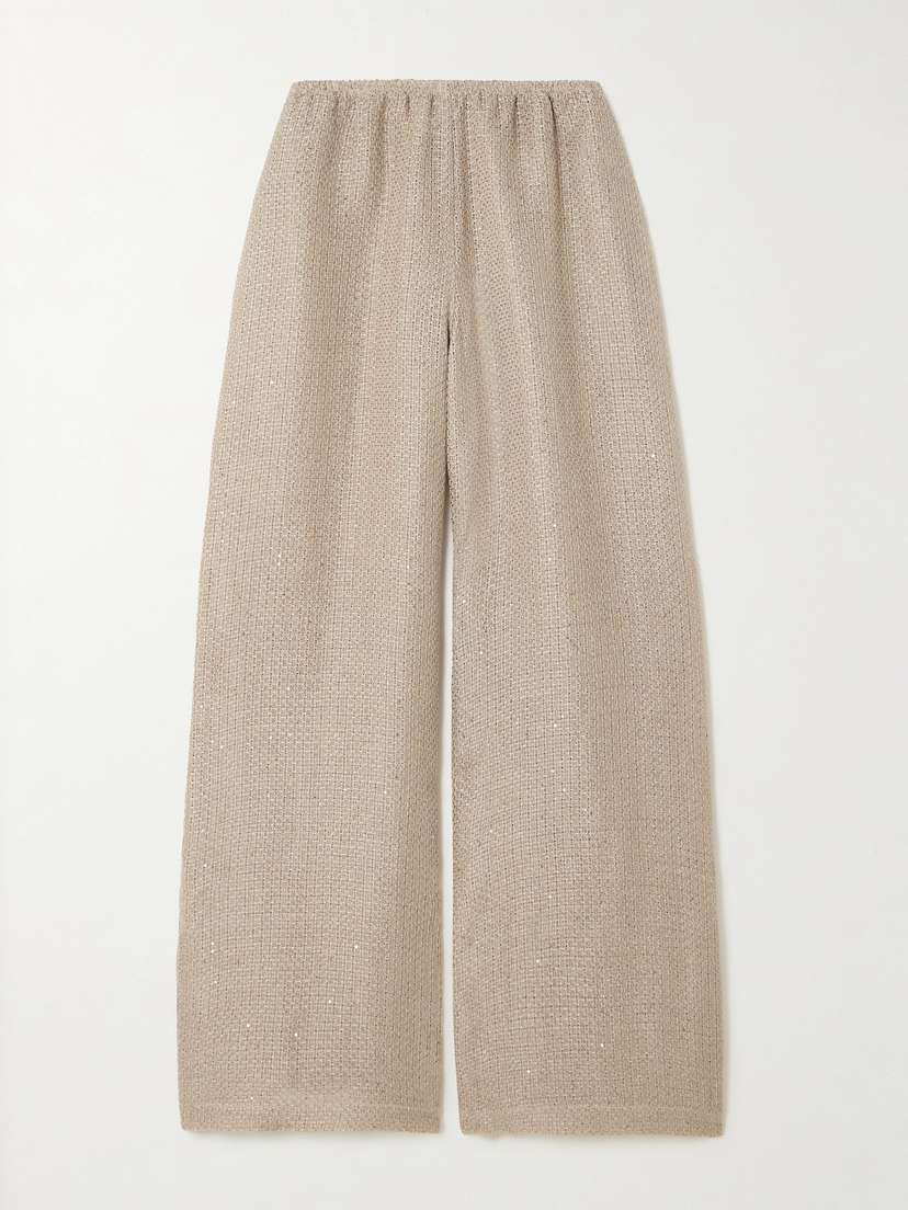 LESET Stella Sequin-embellished Linen-blend Gauze Wide-leg Pants