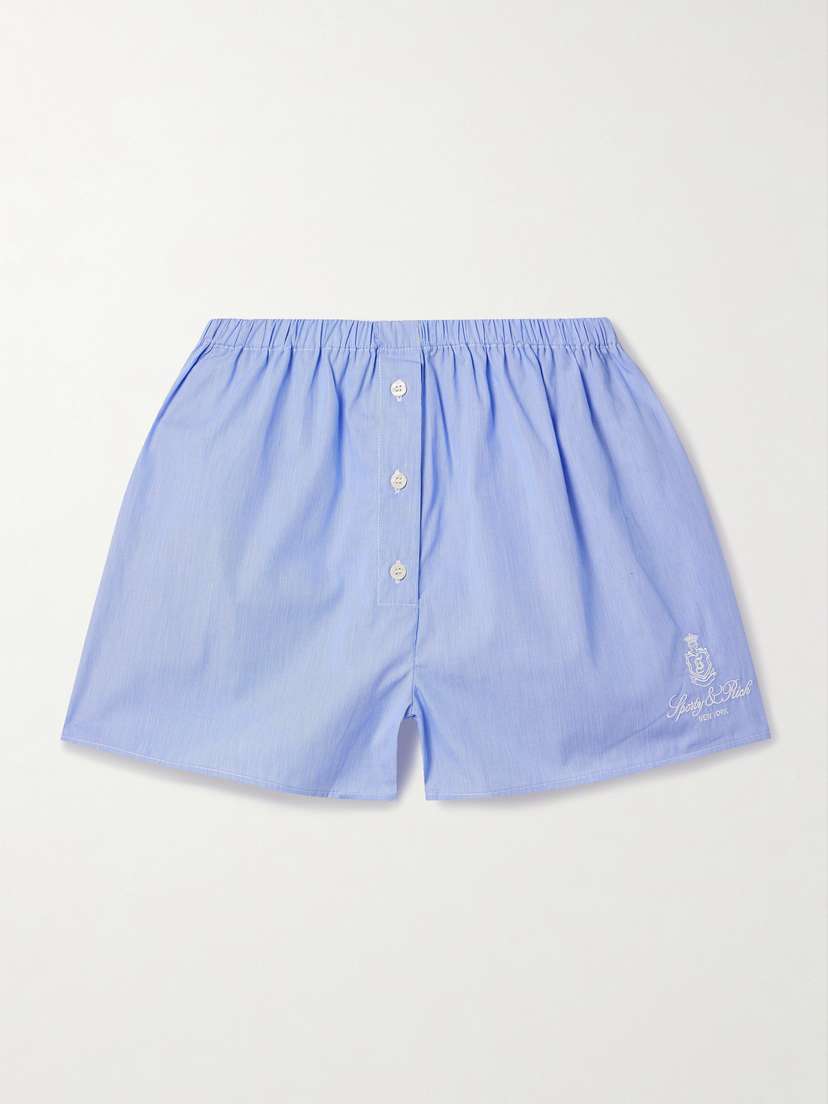 Sporty & Rich Vendome Embroidered Pinstriped Cotton-poplin Shorts