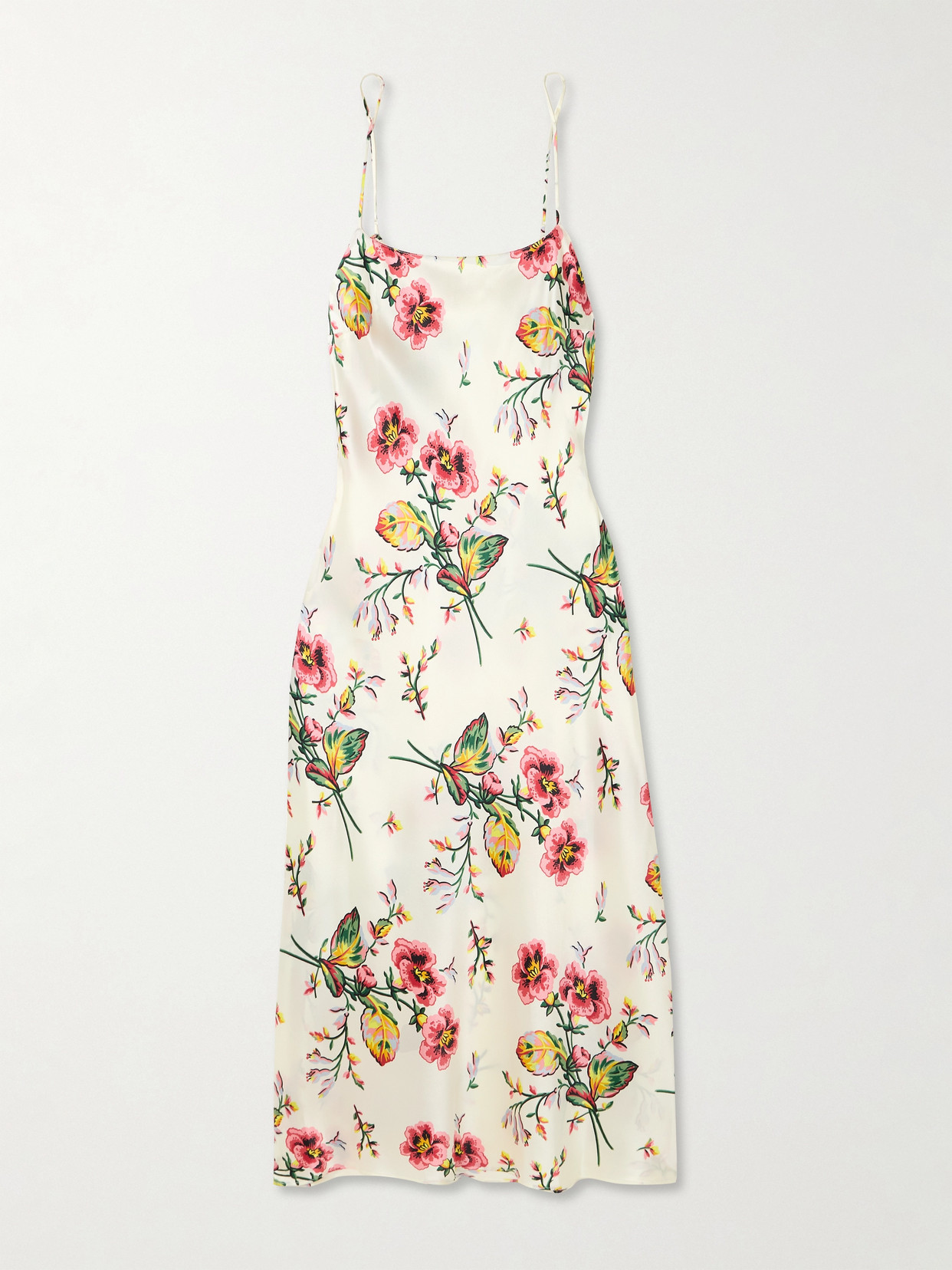 Olivia Von Halle Artemis Floral-print Silk-satin Nightdress In Cream
