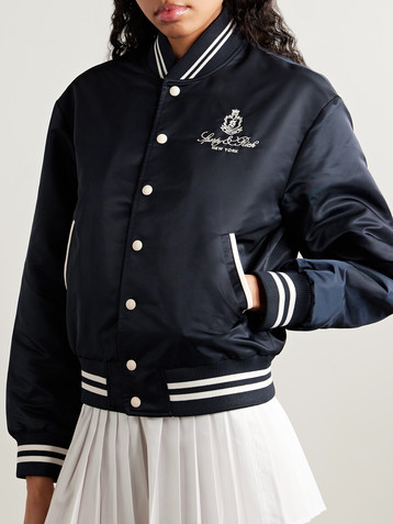 SPORTY & RICH Vendome embroidered striped shell bomber jacket