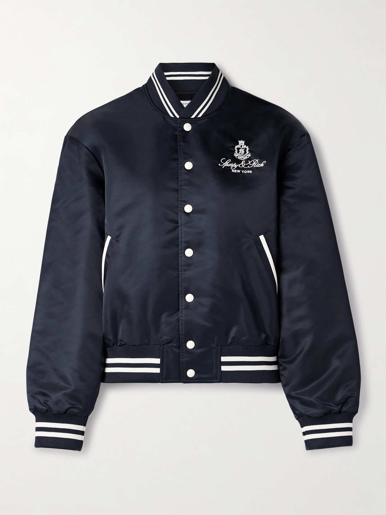 Sporty & Rich - Vendome Embroidered Striped Shell Bomber Jacket - Navy