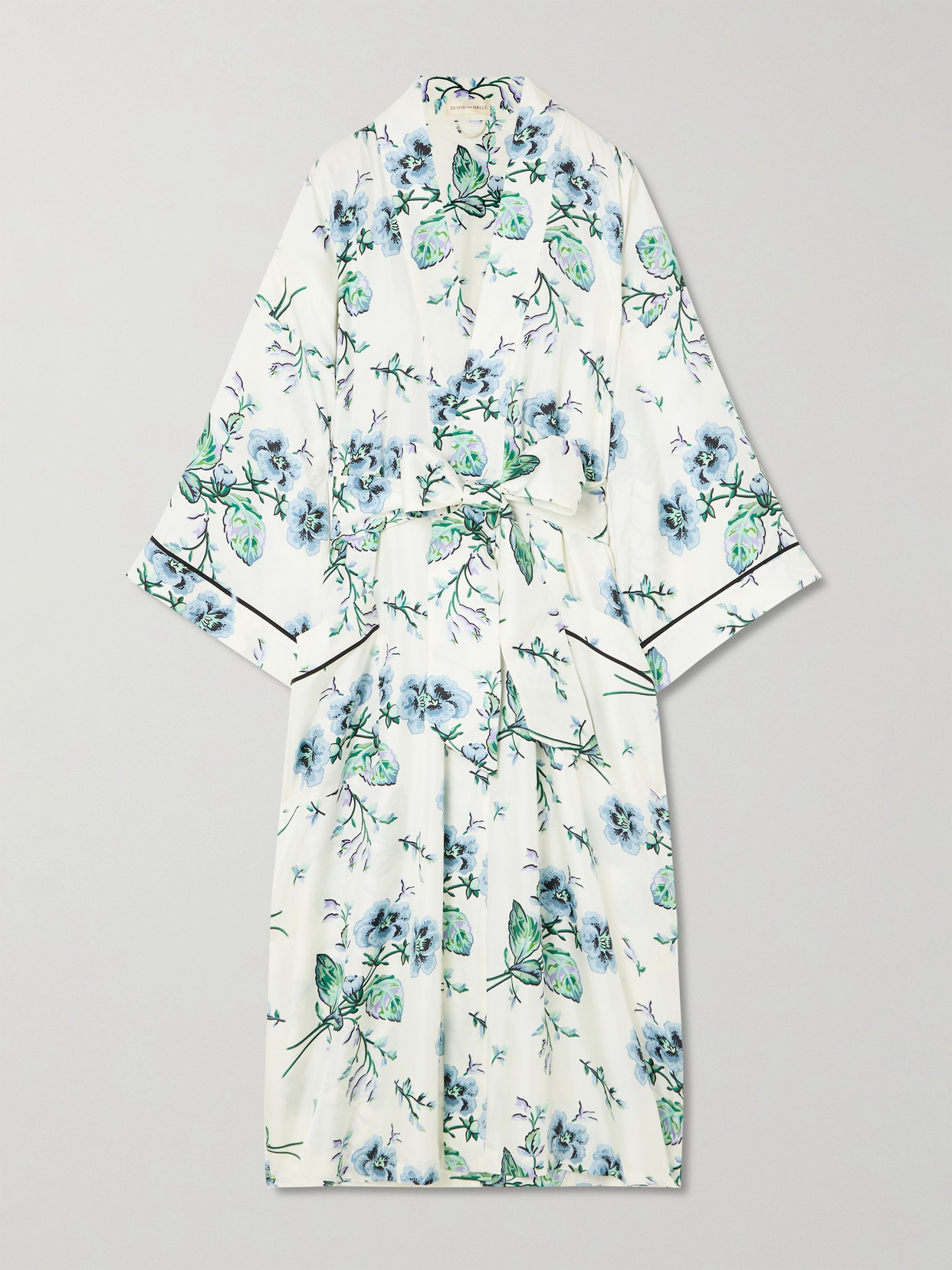 Olivia Von Halle Sabine Printed Silk Dressing Gown In White
