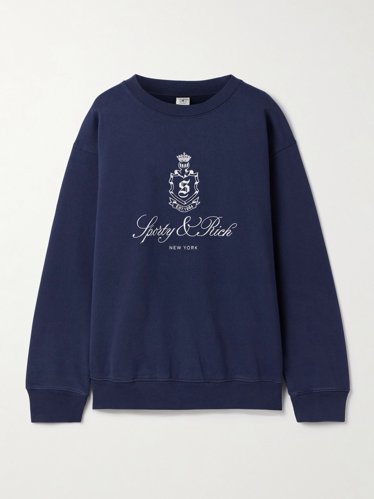 Sporty And Rich Womens Dark Navy Vendome Embroidered Crewneck Cotton-jersey Sweatshirt In Blue
