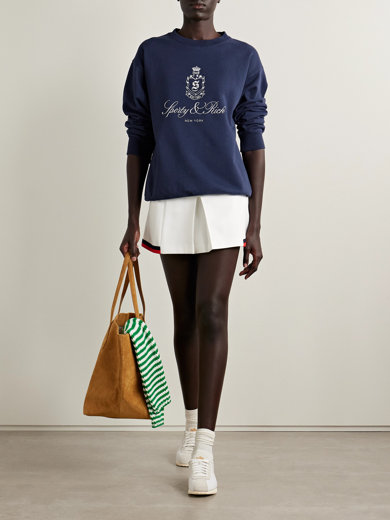 Sporty And Rich Womens Dark Navy Vendome Embroidered Crewneck Cotton-jersey Sweatshirt In Blue