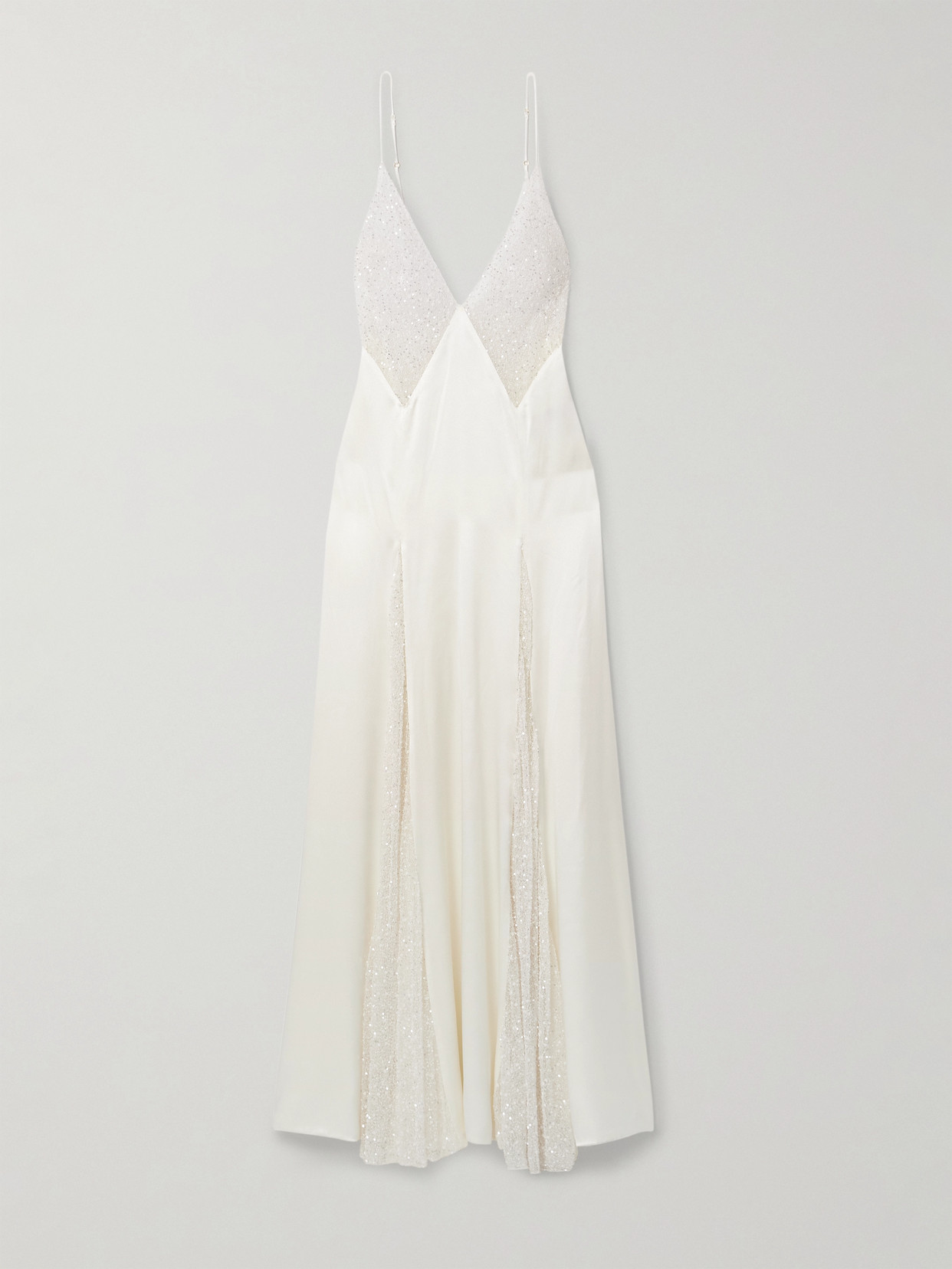 Kiki De Montparnasse Ange Paneled Embellished Leavers Lace And Satin Gown In Ivory