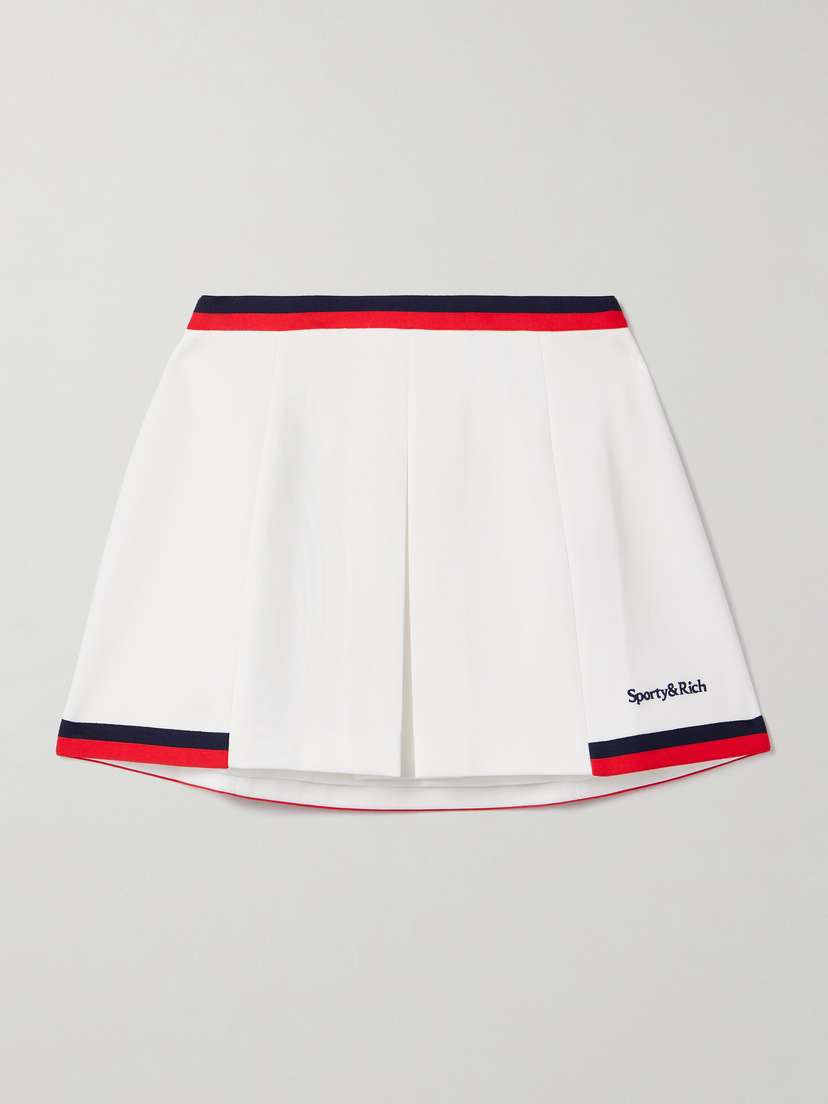 Sporty & Rich Mila Embroidered Pleated Striped Stretch-knit Mini Skirt