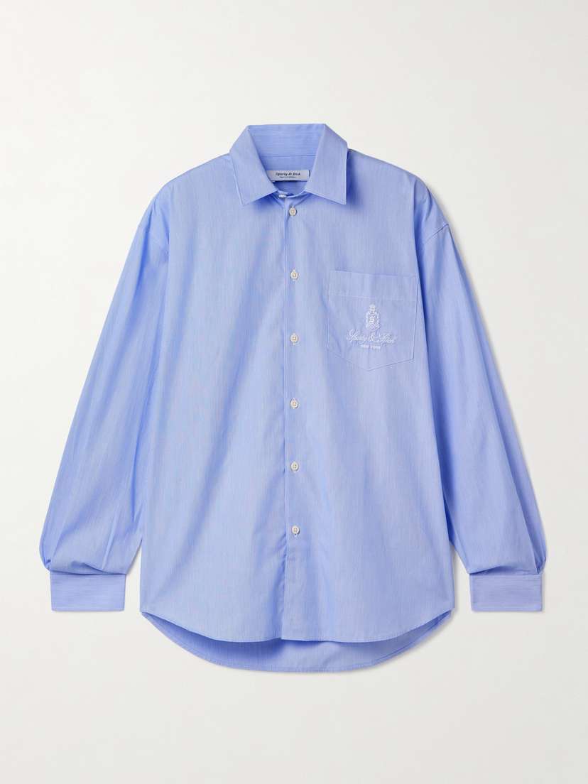Sporty & Rich Vendome Oversized Embroidered Pinstriped Cotton-poplin Shirt