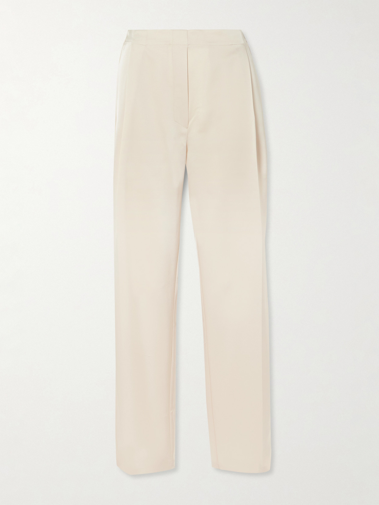 Leset Barb Pleated Satin Straight-leg Trousers In Cream