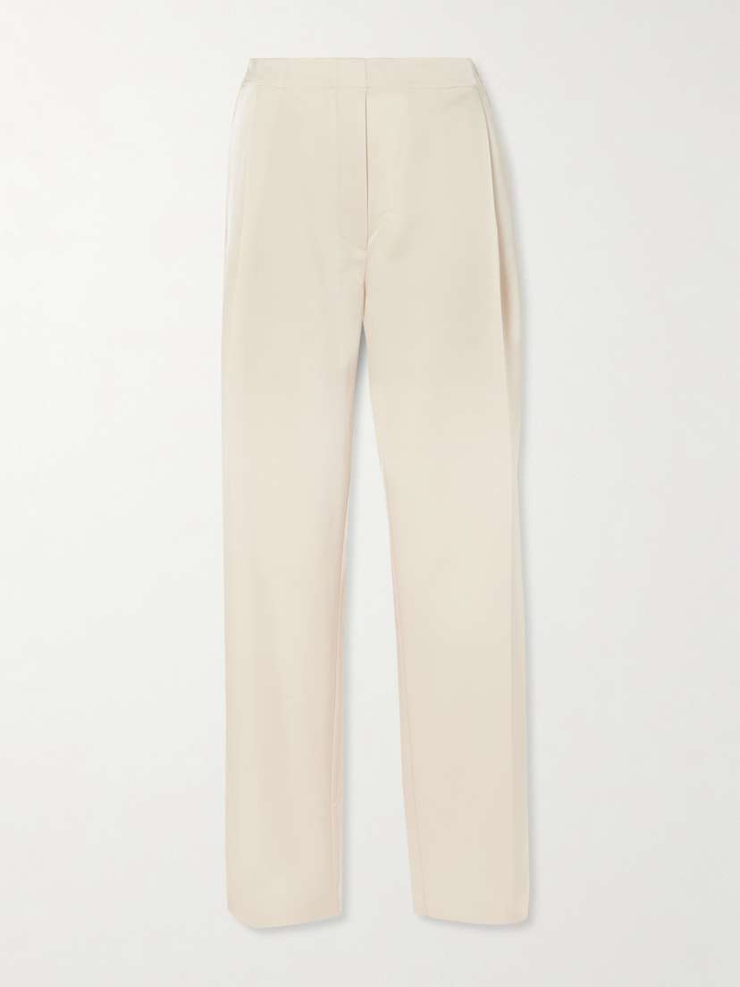 LESET Barb Pleated Satin Straight-leg Pants