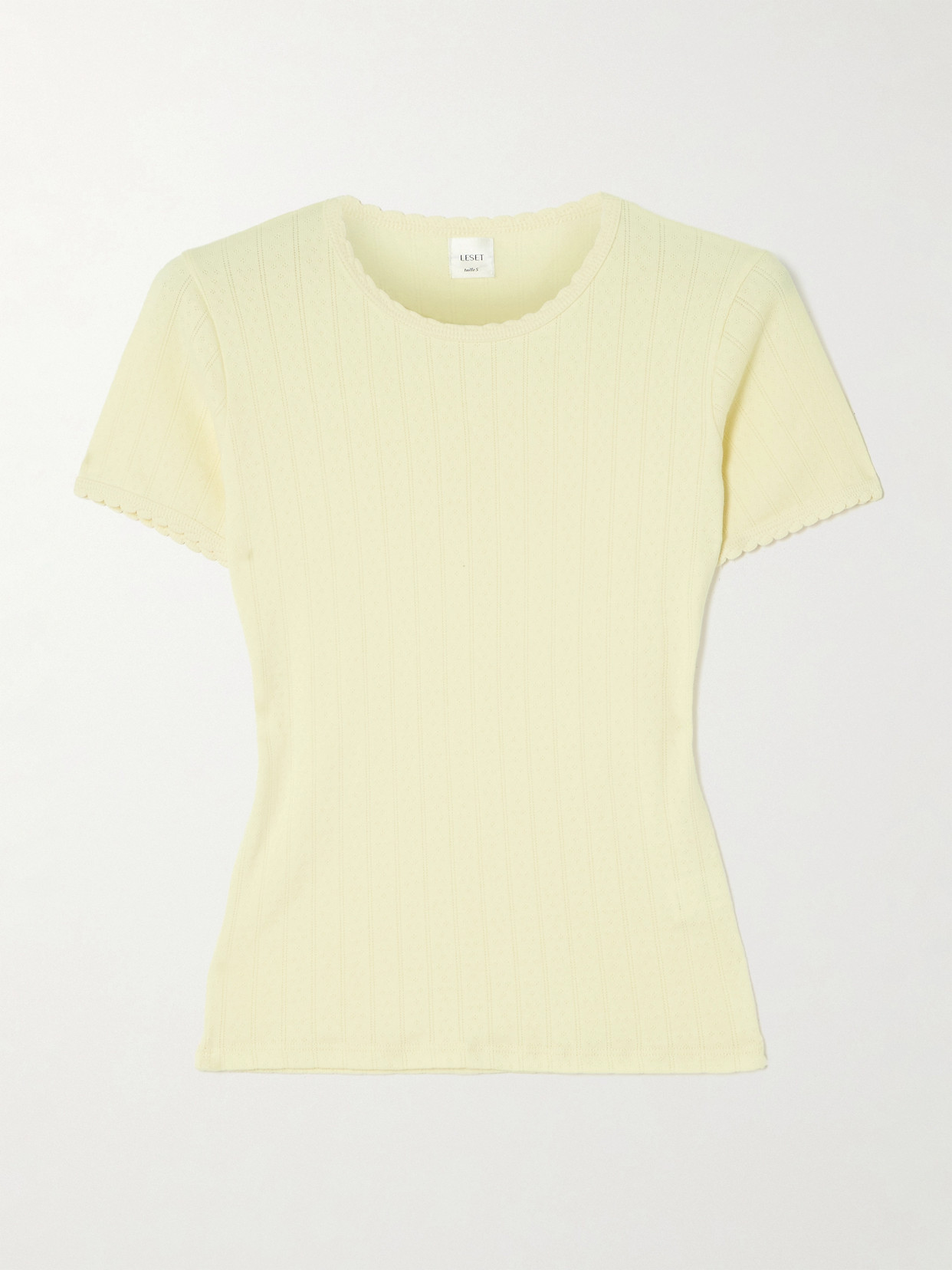 LESET - Pointelle-knit Cotton T-shirt - Yellow