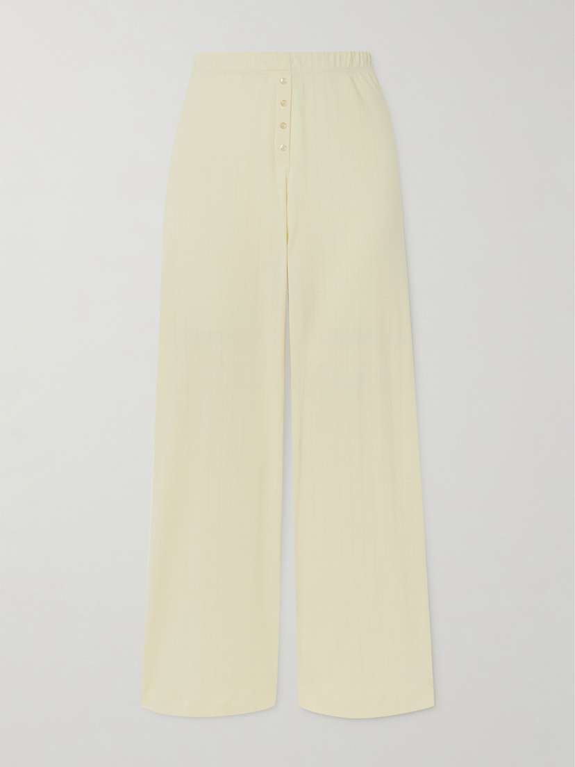 LESET Boxer Pointelle-knit Cotton Wide-leg Pants