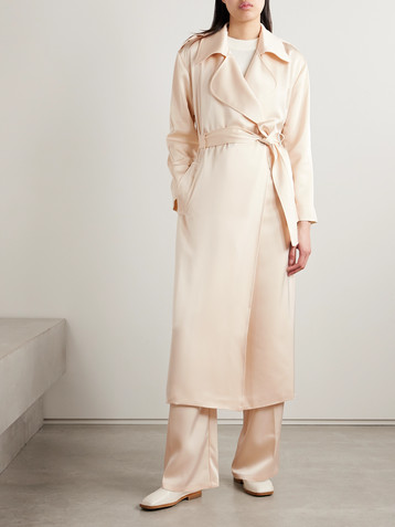 LESET Barb belted satin trench coat