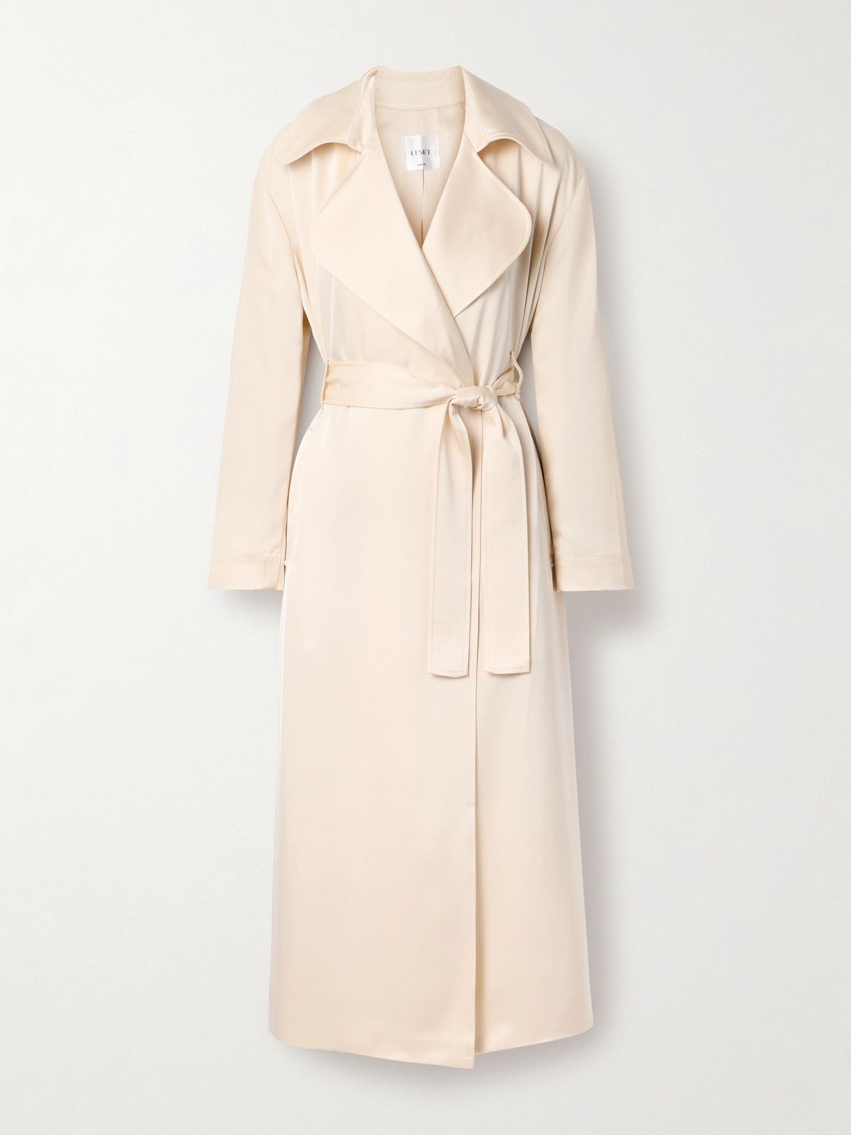 Leset Barb Belted Satin Trench Coat In Cream